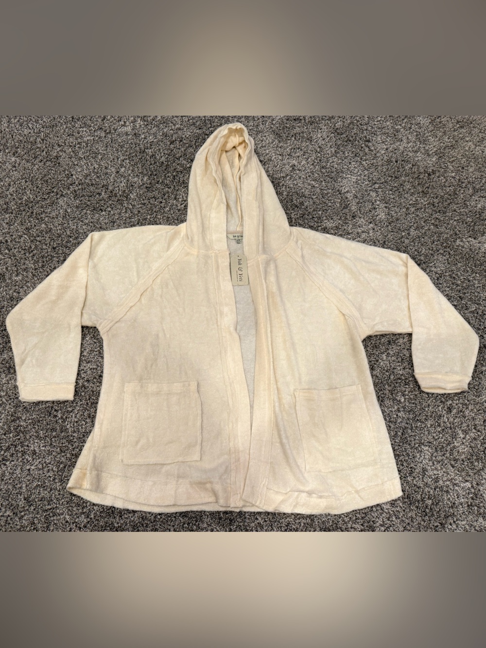 Yak & Yeti Hooded Open Front Cardigan Jacket S/M Cream Fair Trade Handmade Nepal